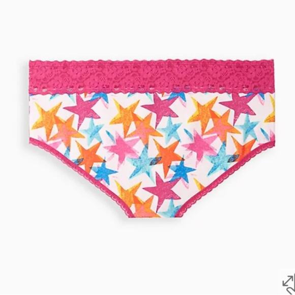 Torrid pink flow star COTTON MID-RISE CHEEKY LACE TRIM PANTY - Picture 2 of 5